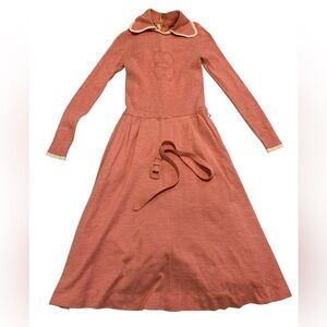 Vtg Ports International 100% Wool Knit Maxi Dress With Belt Size 12